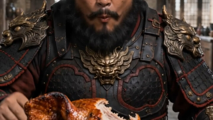 Zhuge Liang orders dishes for the Five Tiger Generals, and they end up scrambling for them.