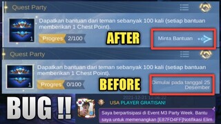 CEPAT LOGIN ADA BUG !! MISI QUEST PARTY BISA DI PAKE SEKARANG ! EVENT M3 PARTY WEEK