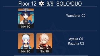 Spiral Abyss 3.3 SOLO Wanderer C0 / Ayaka C0 & Kazuha C2 DUO / Floor 12 Genshin Impact