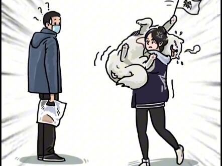 A big mutt throws a tantrum on the street, so the young lady just picks it up and carries it away in