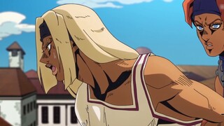 Being bitten on the neck by a shark allowed Naranja to show his true flying ability. Jojo Golden Win