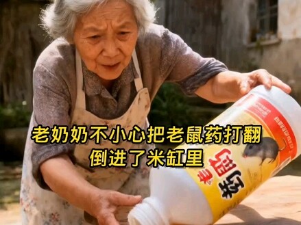 An elderly woman accidentally knocked over rat poison, spilling it into the rice jar.