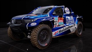 Car Toyota GR DKR Hilux in Dakar Desert Rally. Toyota overdrive