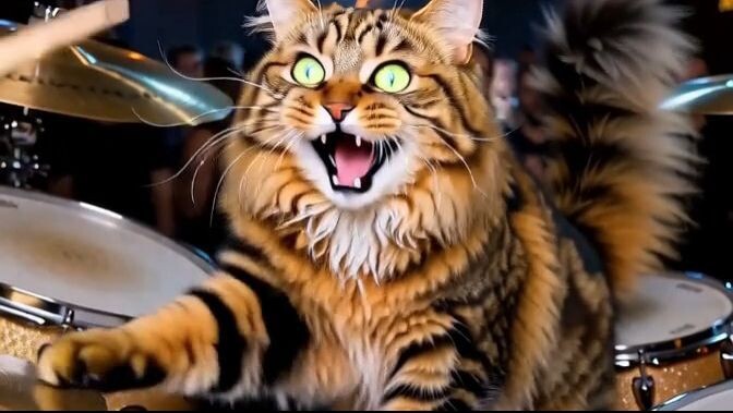 Сгенерированный котик фанатеет от рока! - ai generated cat is a rock fan!
