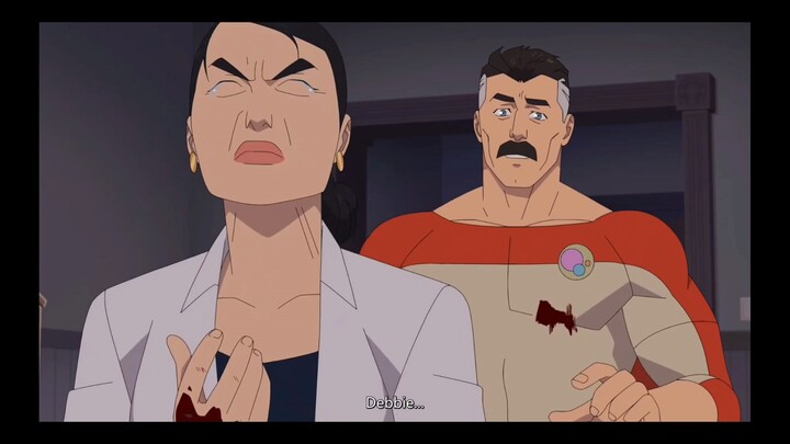 All-Powerful Debbie knocks All-Powerful Hero bloody with a single punch.