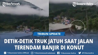 Detik-detik Truk Box Jatuh Saat Melintasi Jalan Terendam Banjir di Desa Sambandete Konawe Utara