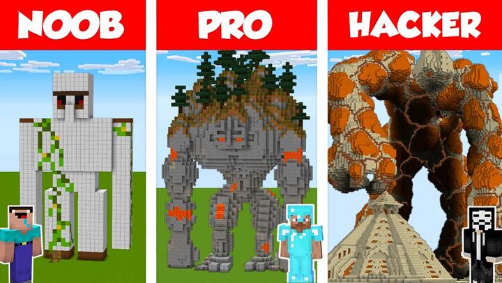 Minecraft NOOB vs PRO vs HACKER: GOLEM STATUE HOUSE BUILD CHALLENGE in Minecraft / Animation