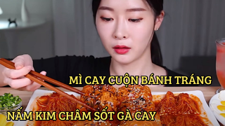 [Mukbang TV] - Mì cay cuộn bánh tráng + Nấm kim châm sốt gà cay