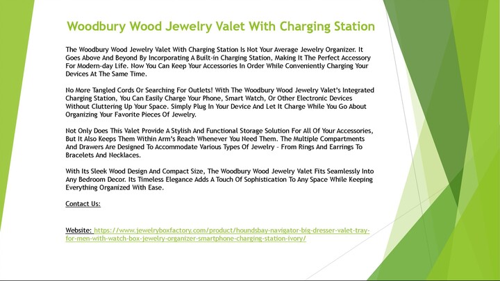 Woodbury Wood Jewelry Valet With Charging Station