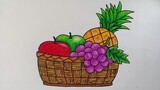 Cara menggambar dan mewarnai buah buahan || Menggambar buah di kranjang