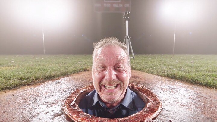 Heads are pinned to the ground, turned into living human pies, and served up as a feast for zombies—