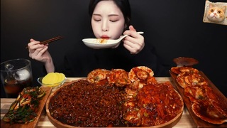 Mì tương đen / Nấm kim châm nướng / Sò điệp khổng lồ #mukbang #mukbangASMR