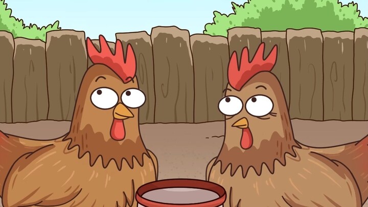 To save trouble, he just tossed the feed to the chickens—and now he’s reaping what he sowed!