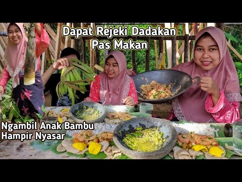 Nikmatnya Bikin Lupa Diri.. Tumis Anak Bambu Daun Melinjo, Asin Jambal, Pete Selong, Sambel Cikur