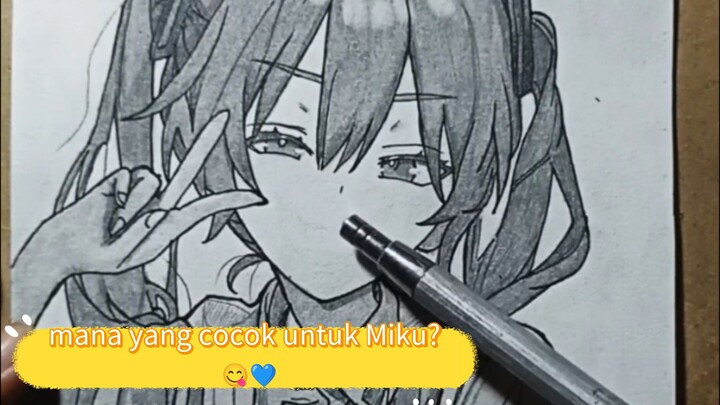 drawing Hatsune Miku😋😋 dengan 3 ganya gambar 🎨