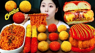 ASMR MUKBANG| 직접 만든 치토스 햄버거 치즈볼 치즈스틱 먹방 & 레시피 FRIED HAMBURGER AND FIRE NOODLES EATING