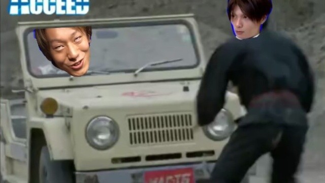 Junpei đuổi theo Tokugawa bằng xe jeep