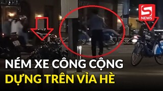 Clip bảo vệ ném xe đạp công cộng dựng trên vỉa hè Quận 1 xuống đường gây tranh cãi
