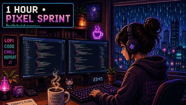【像素风/1小时】雨夜，赛博少女与敲击代码的像素世界 🌧️💻 适合专注、失眠或深夜学习的Lofi BGM