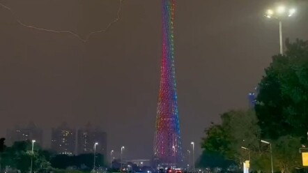 Lightning strikes Canton Tower—night turns to daylight in an instant...