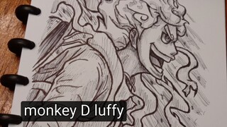 menggambar Luffy gear 5 dengan satu pena, speed drawing