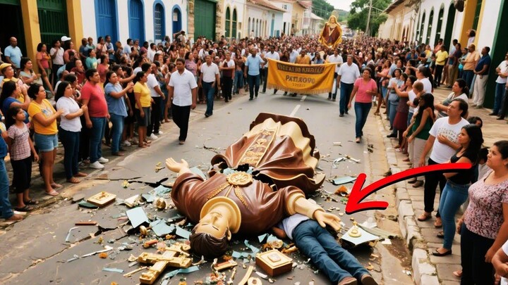 Statue of Saint Anthony falls on top of a faithful during a procession and moves everyone present
