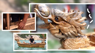 A handmade wooden dragon boat by grandpa