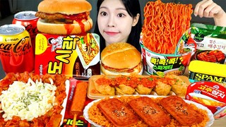 ASMR MUKBANG| 편의점 직접 만든 불닭 떡볶이 햄버거 김밥 먹방 & 레시피 FRIED CHICKEN AND Tteokbokki EATING