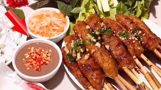 NEM NƯỚNG- Cách làm Nem Nướng dai giòn thơm ngon có màu đẹp mắt cùng với nước chấm béo thơm độc đáo