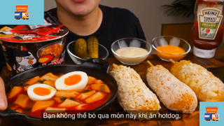 Mukbang mì cay, hotdog, tokboki #anngon