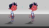 Dynamic exercises for spine animated little devil characters, with cutouts