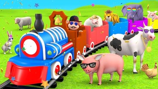 Monkey Train Ride in Forest with Wild Animals Elephant & Tiger | 3D Cartoon Animals Videos