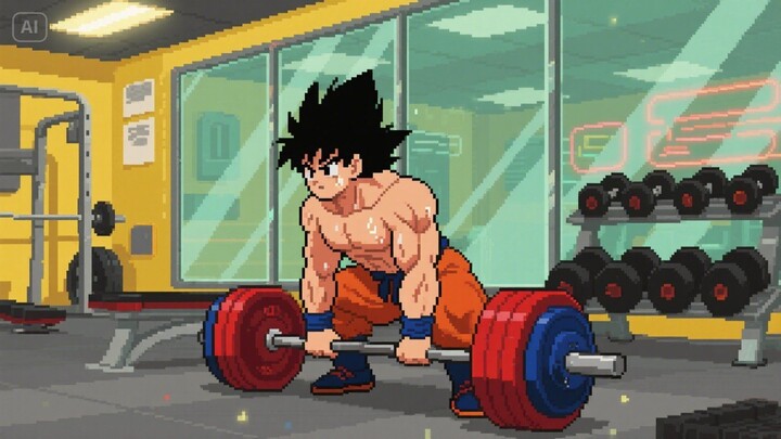 《龙珠》悟空健身房撸铁Vlog，但像素版