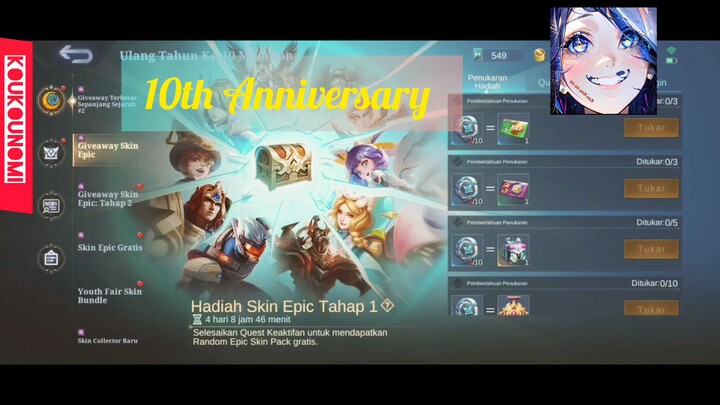 Hadiah Skin Epic 10 tahun Mobile Legend part1