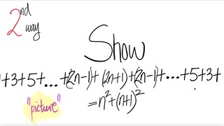 2nd/2 ways: Show 1+3+5+ ... +(2n-1) + (2n+1) + (2n-1)+...+5+3+1= n^2 + (n+1)^2