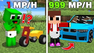 Who's car faster Baby Mikey & JJ RICH fast vs POOR car in Minecraft challenge (Maizen Mizen Mazien)