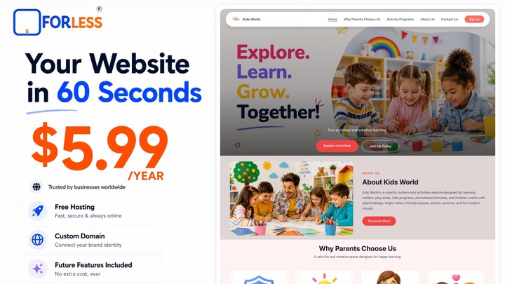 How to Build a Professional Kids Learning Center Website for Only $5.99/Year | Forless