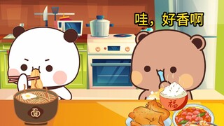 一二布布冷战了，布布做了一桌子好菜馋一二