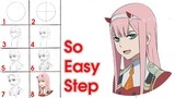 How to Draw Zero Two Step by Step | DARLING in the FRANXX