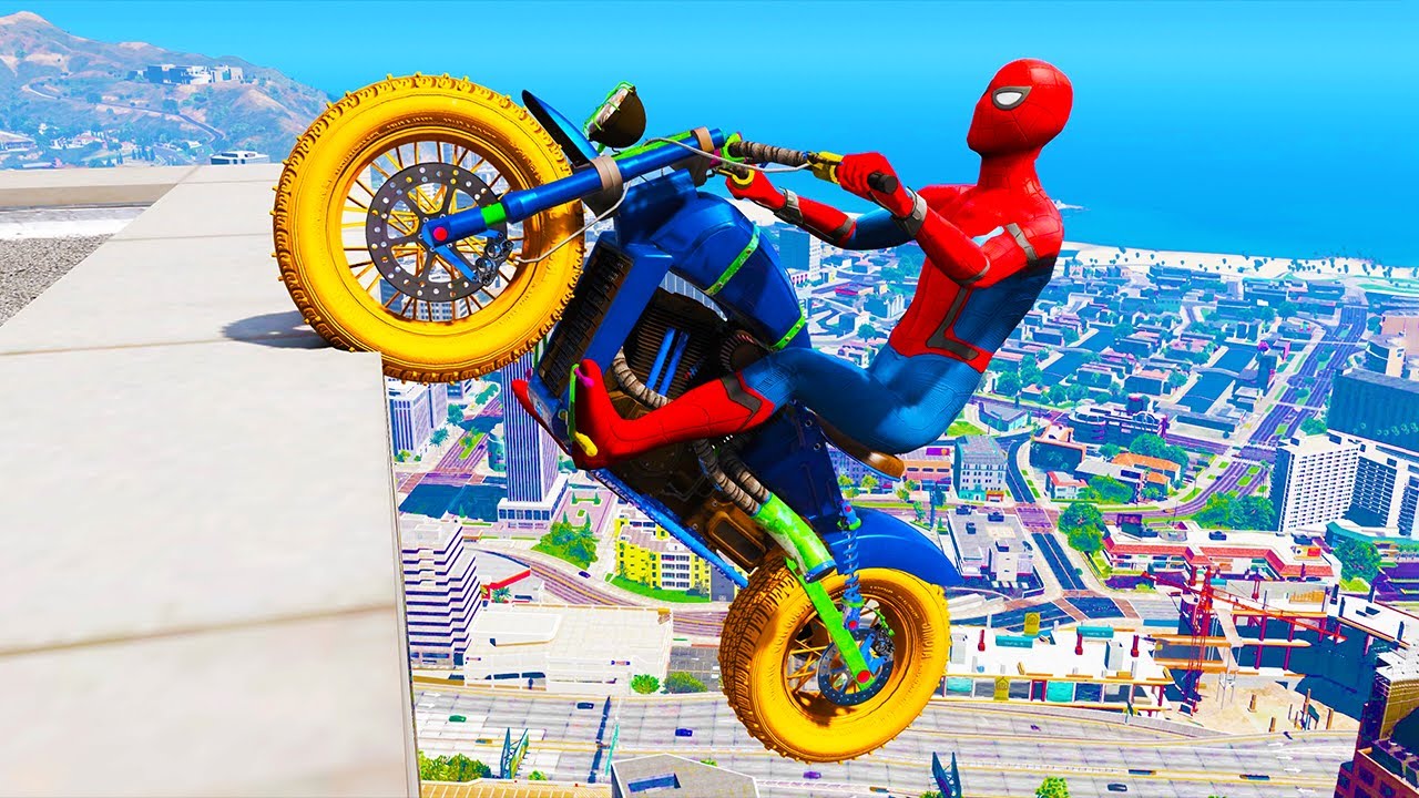 GTA 5: Spiderman Epic Bike Jumps #9 - Spider-Man Stunt & Fails, Gameplay -  Bilibili