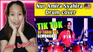 Nur Amira Syahira - DJ Tarik sis semongko TIK TOK Remix drum cover  || Reaction 🇵🇭