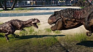 T-Rex vs 2 Majungasaurus - Jurassic World Evolution (4K 60FPS)