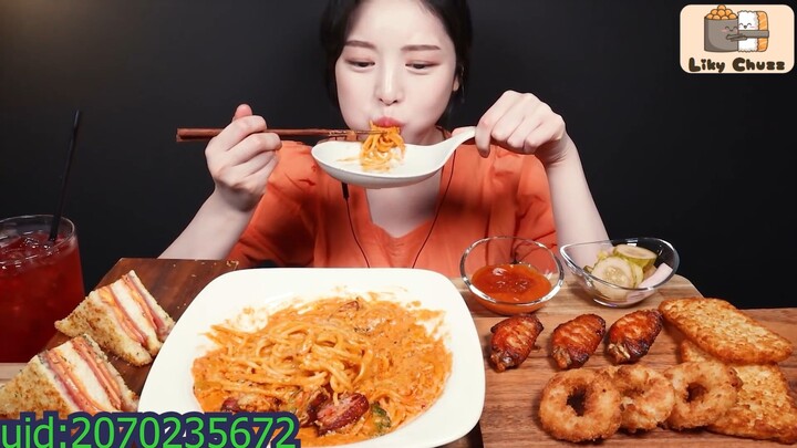 Monte Cristo Mukbang với Pasta Hoa Hồng Nguyên Thịt Bacon! Vành Đai Tôm Băm Cánh Trâu Nâu  #amthuc