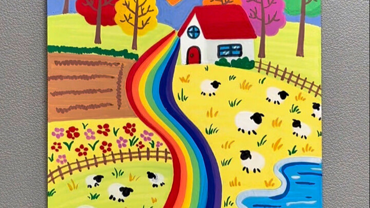 Acrylic marker painting of an "Autumn" landscape—easy to learn at a glance. #AcrylicMarkerLandscapeP