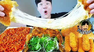 ASMR MUKBANG 햄버거 & 치즈 스틱 & 양념 치킨먹방! FIRE Noodle & FRIED CHICKEN & CHEESE STICK EATING SOUND!