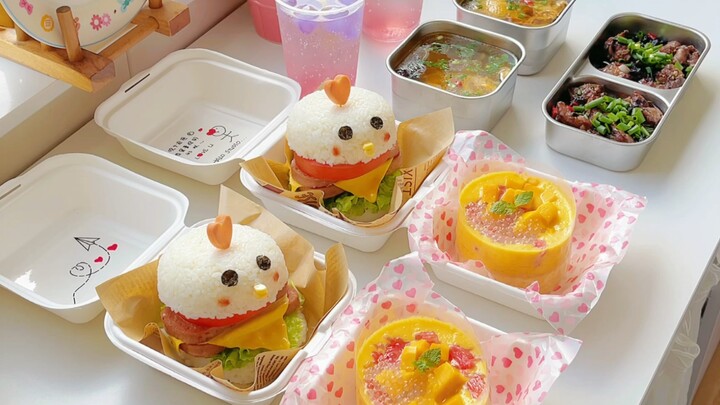 [Food]Bento | Chicken rice burger, Mango pomelo cake, & more