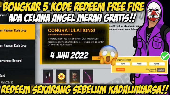 BONGKAR 5 KODE REDEEM‼️KODE REDEEM FREEFIRE TERBARU 4 JUNI 2022 - RESMI DARI GARENA