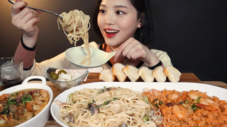 SUB) ! carbonara Shrimp Rose Risotto Gambas mukbang ASMR