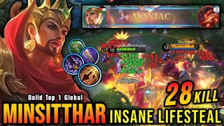 28 Kills + Maniac!! Minsitthar Trinity Build Insane Lifesteal - Build Top 1 Global Minsitthar ~ MLBB