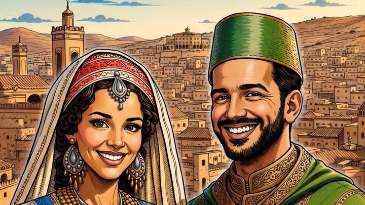 Moroccan Fasi couple illustration art animation